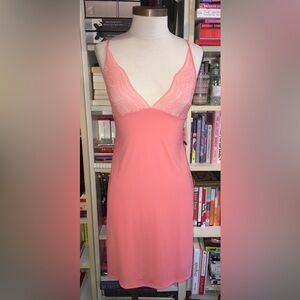 Calvin Klein Pink Orange Coral Lace Slip Negligee Dress